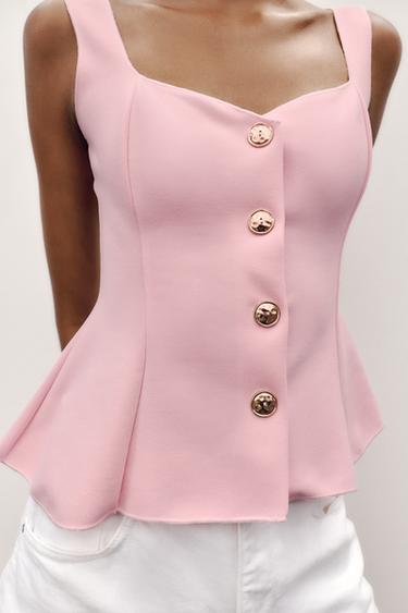 STRETCH PEPLUM WAISTCOAT TOP - Pink by Zara