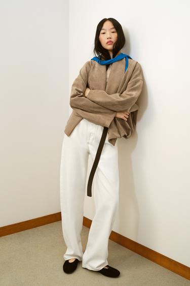 WRAPOVER FAUX SUEDE JACKET - Dark camel by Zara - Image 0