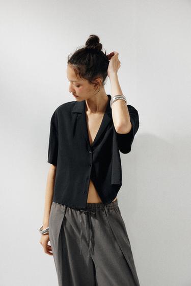 FLOWING SHIRT WITH POCKET - Black by Zara - Image 3