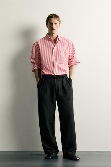 Zara STRIPED BOXY FIT SHIRT - White / Red