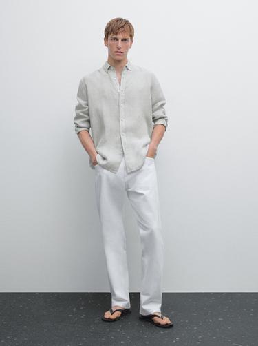 Zara 100% linen regular fit shirt - Light indigo - Image 0