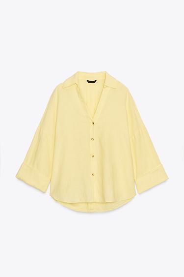 Zara WIDE SLEEVE LINEN SHIRT - Yellow