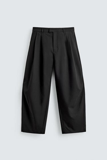 Zara 飄逸打褶長褲 - 黑色