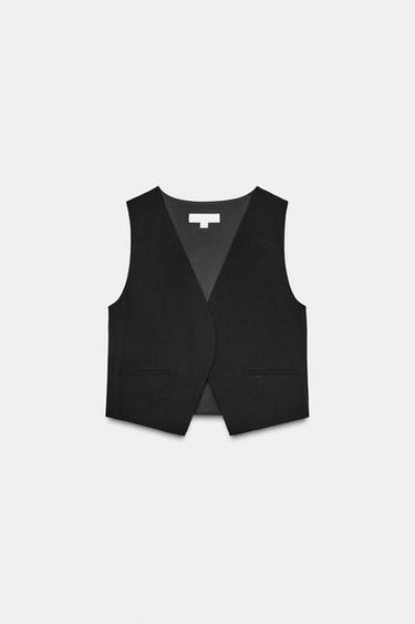 COLETE COM LINHO E BOTÕES - Preto da Zara