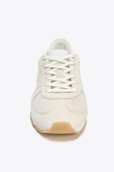 SPLIT SUEDE RUNNING TRAINERS - Ecru White by Zara - Image 2