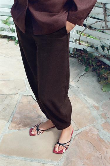 PANTALONS BARREL AMB LLI - Marró de Zara