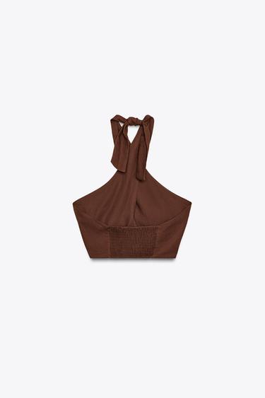 SHELL DETAIL LINEN BLEND HALTER TOP - Terracotta by Zara - Image 1