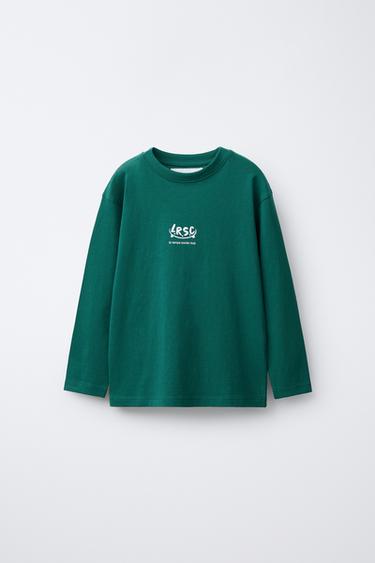 T-SHIRT À INSCRIPTION IMPRIMÉE - Vert canard de Zara - Image 0