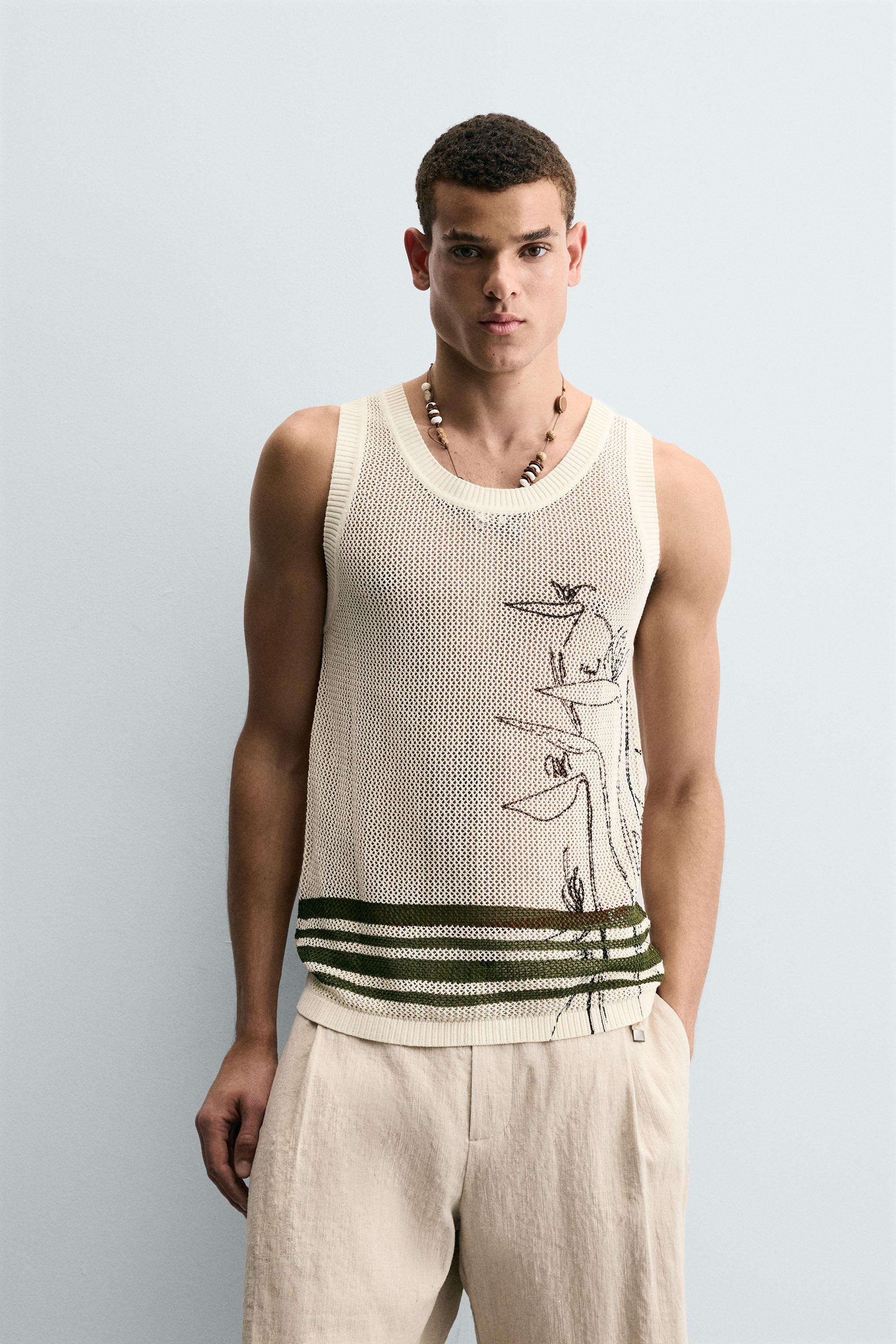 FILIPE JARDIM X ZARA CONTRAST EMBROIDERED TANK TOP - Ecru | ZARA