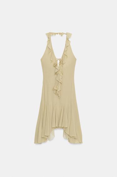 프릴 홀터넥 원피스 - Zara 미디움 그린