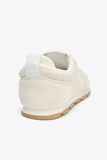 SPLIT SUEDE RUNNING TRAINERS - Ecru White by Zara - Image 3