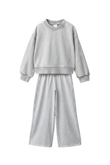 WASHED-EFFECT SWEATSHIRT AND PANTS SET — Gray 2