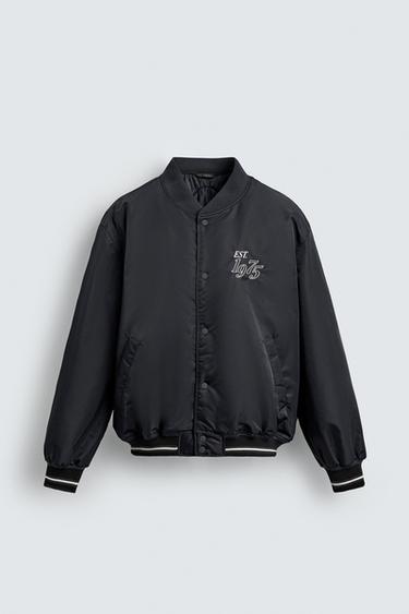 CONTRAST EMBROIDERY BOMBER JACKET - Blue by Zara - Image 0