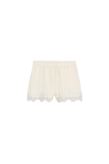SATIN SHORTS WITH LACE - Ecru by Zara