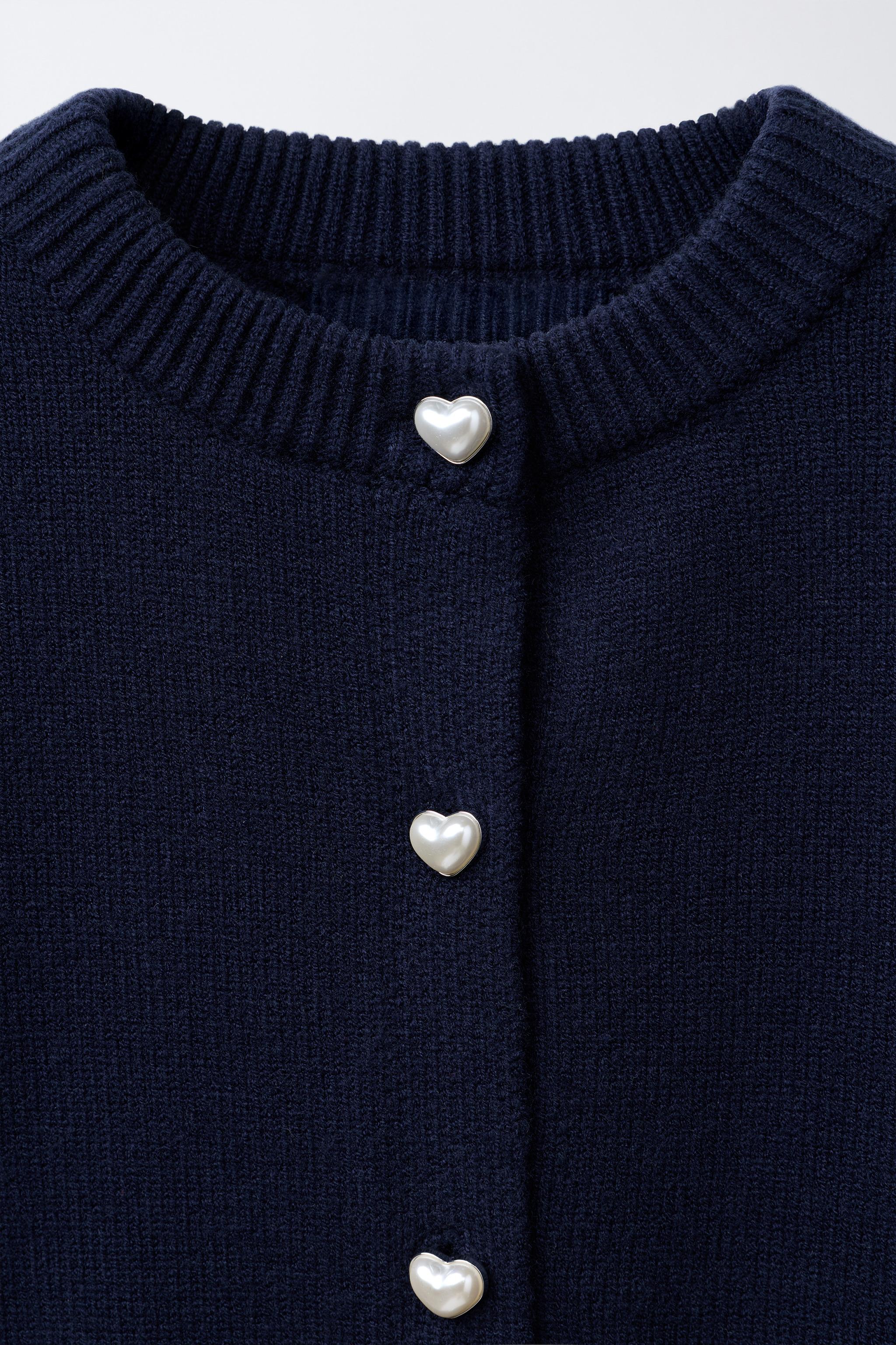 ハートボタンニットカーディガン - ネイビーブルー | ZARA Japan / 日本