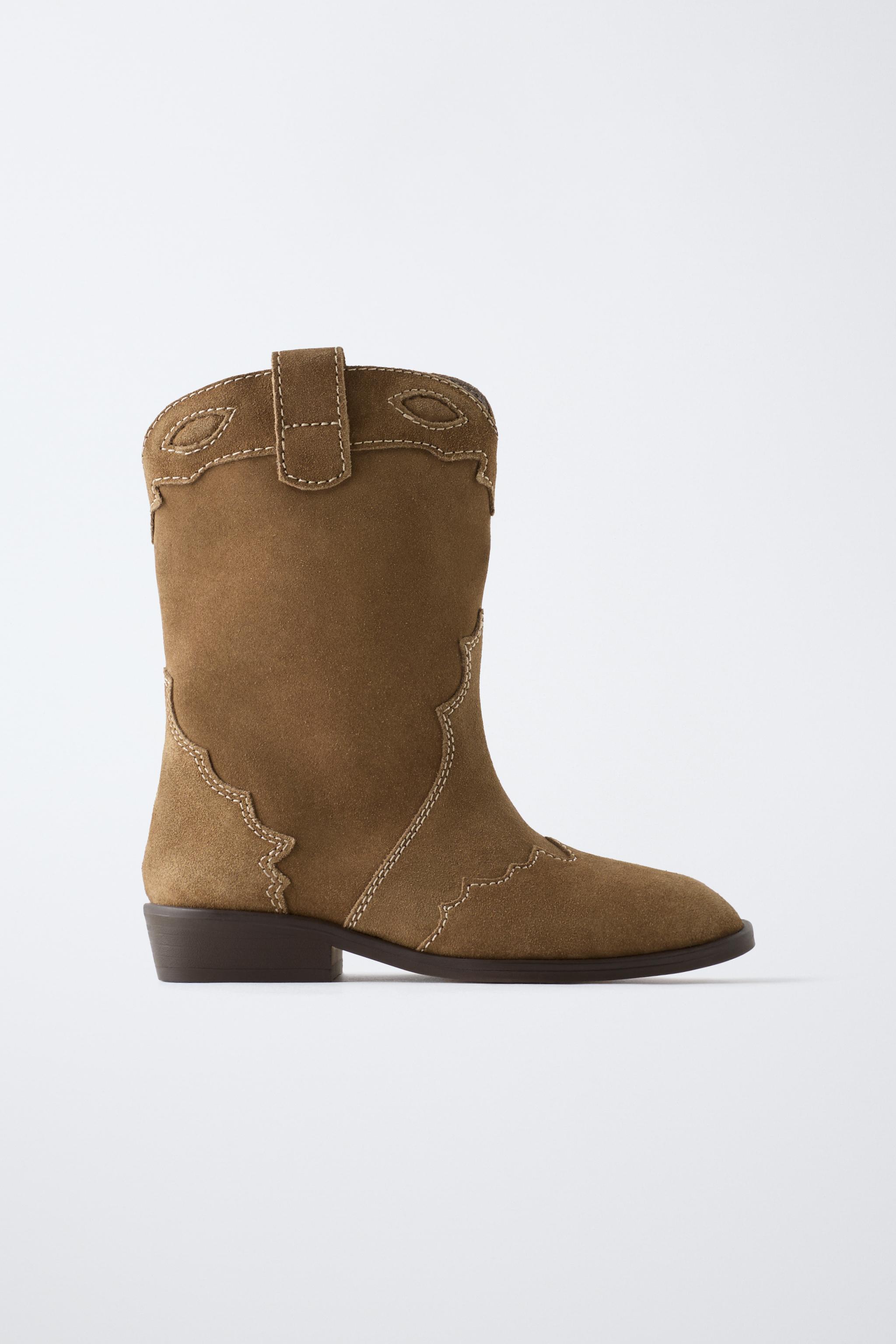 SUEDE COWBOY BOOTS Brown ZARA India
