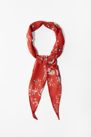 BANDANA ESTAMPADO FLORAL ABALORIOS - Rojo de Zara