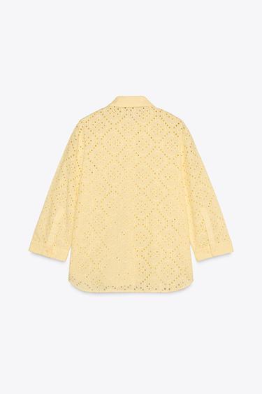 CHEMISE AVEC BRODERIES AJOURÉES COLLECTION ZW - Jaune de Zara - Image 5