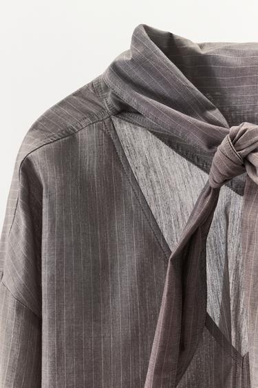 STRIPED SHIRT WITH BOW - Grey by Zara - Image 5