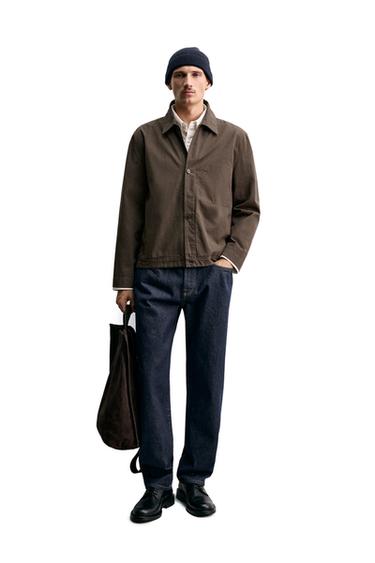 جاكيت قميصي مغسول regular fit - بني الخاص بـ Zara