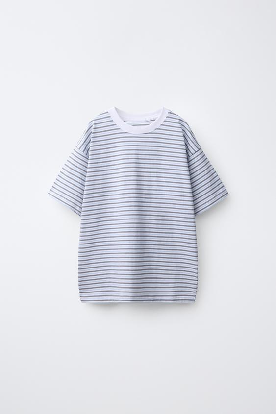 STRIPE PRINT T-SHIRT - White / Grey by Zara - Image 0
