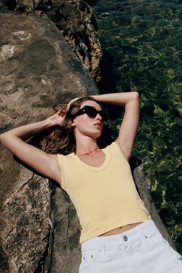 COTTON V-NECK TANK TOP — Yellow 2