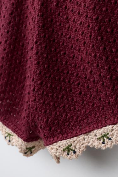 KNIT BERMUDA SHORTS WITH CROCHET DETAIL - Burgundy by Zara - Image 3