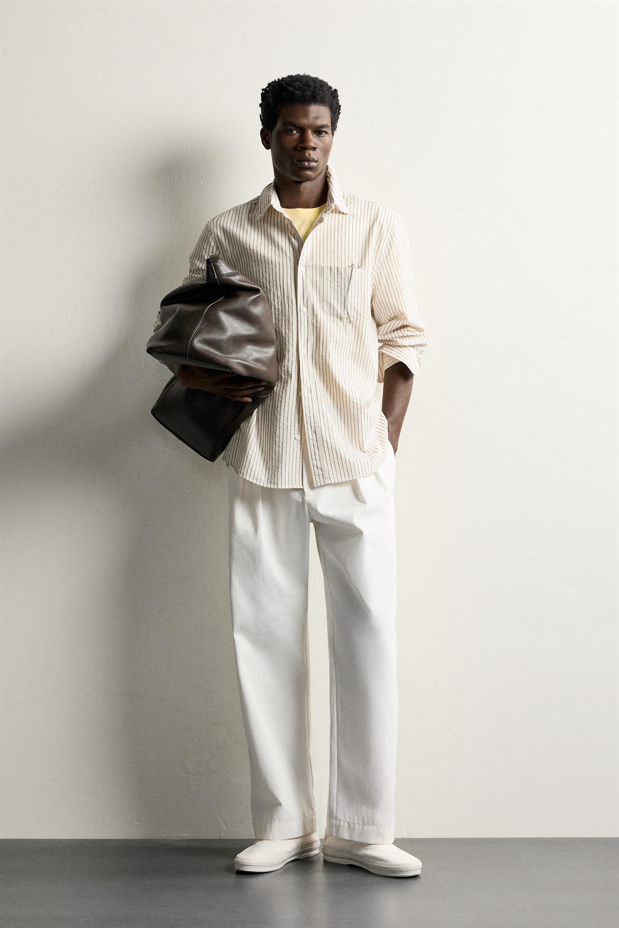 Мужские рубашки Zara STRIPED RELAXED FIT SHIRT