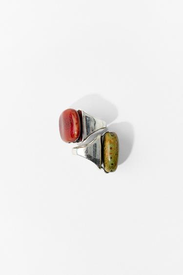 PACK OF 2 MAXI STONE RINGS - Silver by Zara