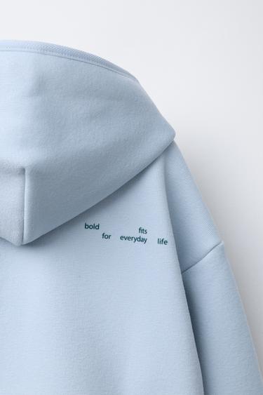 FLEECE-LINED HOODIE WITH LOGO - Blue by Zara - Image 4