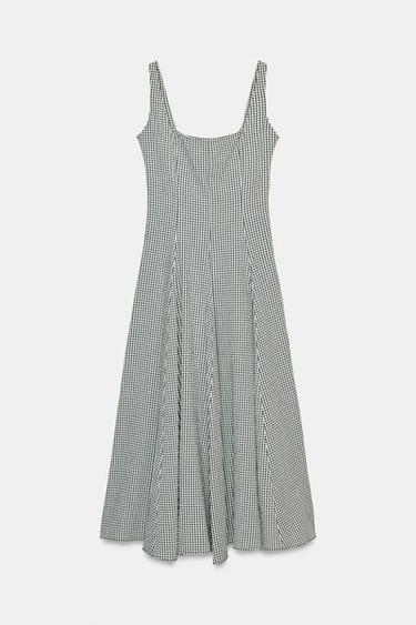 GINGHAM CHECK MIDI DRESS - White / Green by Zara - Image 5