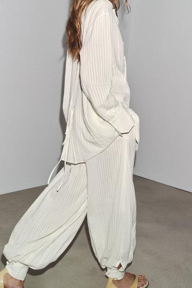 PANTALON RAYÉ POIGNETS ZW COLLECTION - Écru de Zara - Image 2