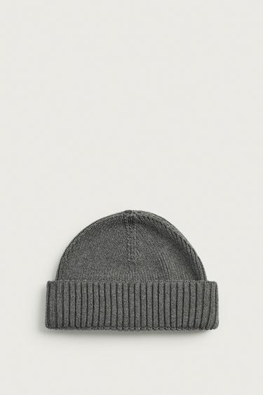 COTTON BLEND SHORT KNIT BEANIE - Grey by Zara