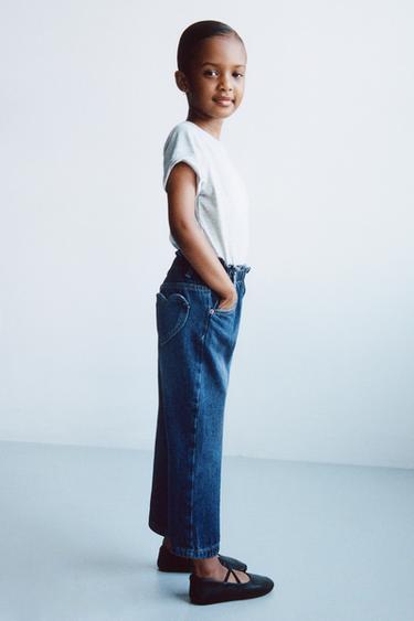 HEART POCKET PAPERBAG JEANS - Mid-blue by Zara