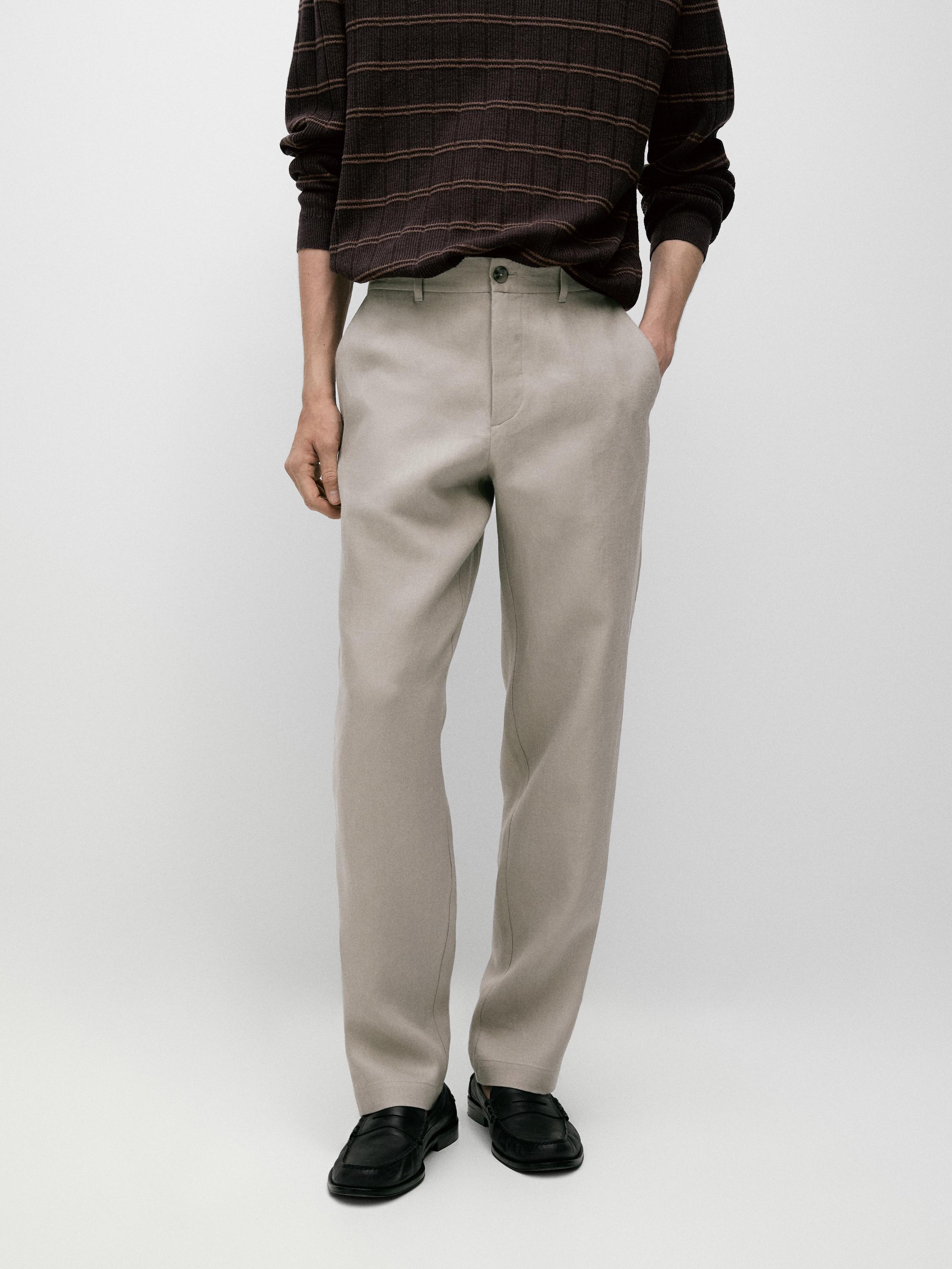100% linen tapered fit trousers