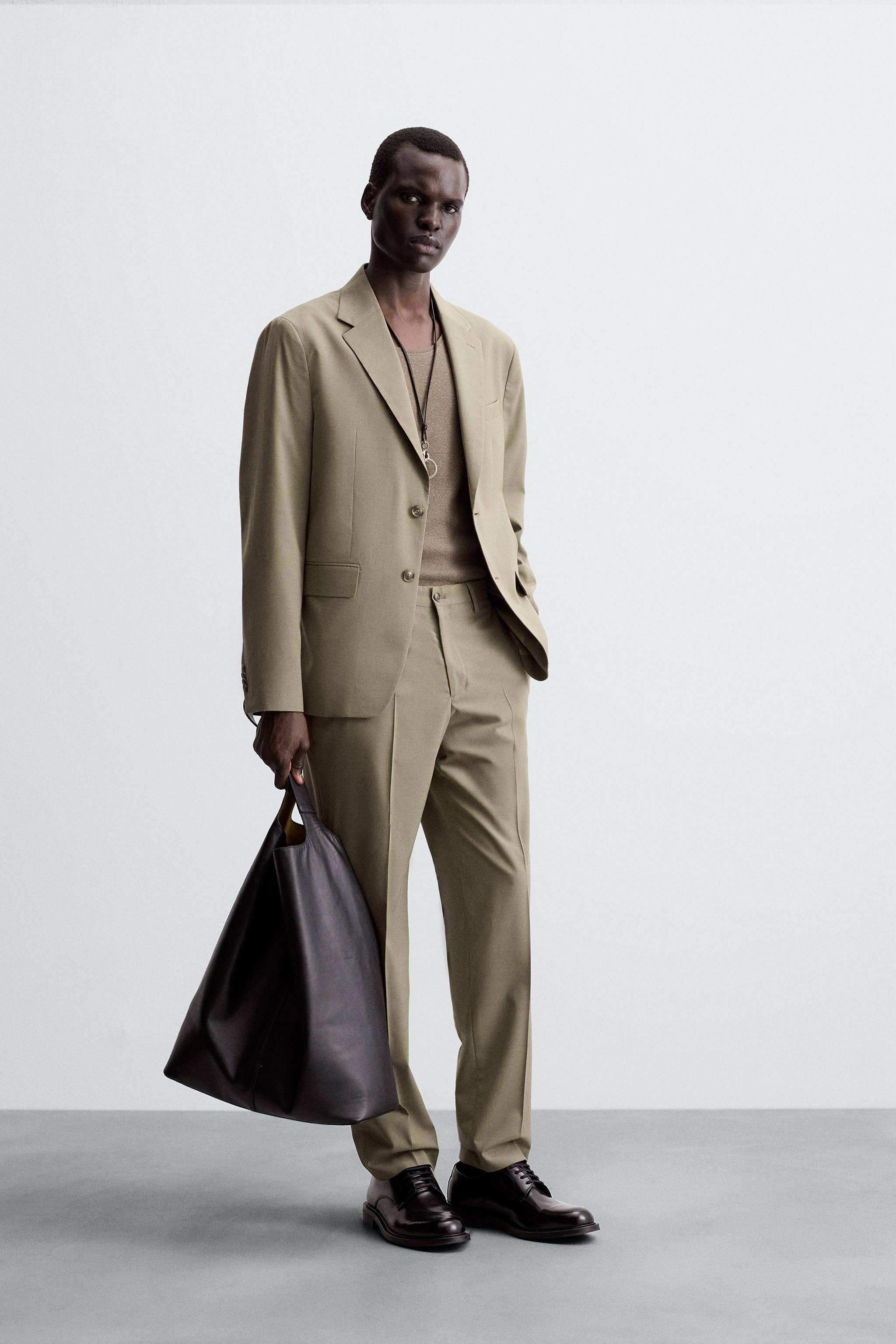テクスチャー素材スーツパンツ - ブラウン/モール | ZARA Japan