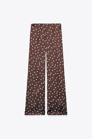 PANTALON SATINÉ TAILLE HAUTE - Marron / Écru de Zara - Image 4