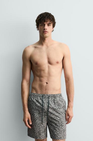 ANIMAL PRINT LONG SWIMMING TRUNKS - Greens by Zara - Image 4