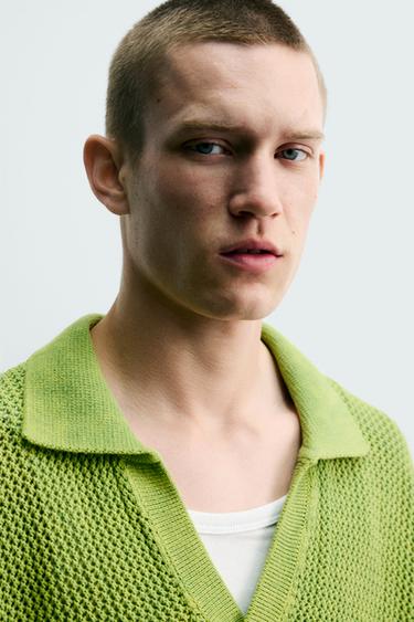 POLO EN MAILLE STRUCTURÉE DÉLAVÉE - vert délavé de Zara - Image 4