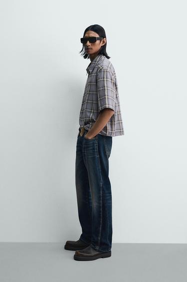 CHEMISE POLO ZIPPÉE À CARREAUX - Bleu / Lavande de Zara - Image 3