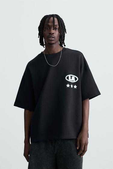 Zara PRINTED GRAPHIC SWEATSHIRT - Navy blue