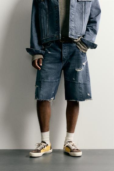 BAGGY FIT SEAMED DENIM BERMUDA SHORTS - Blue by Zara