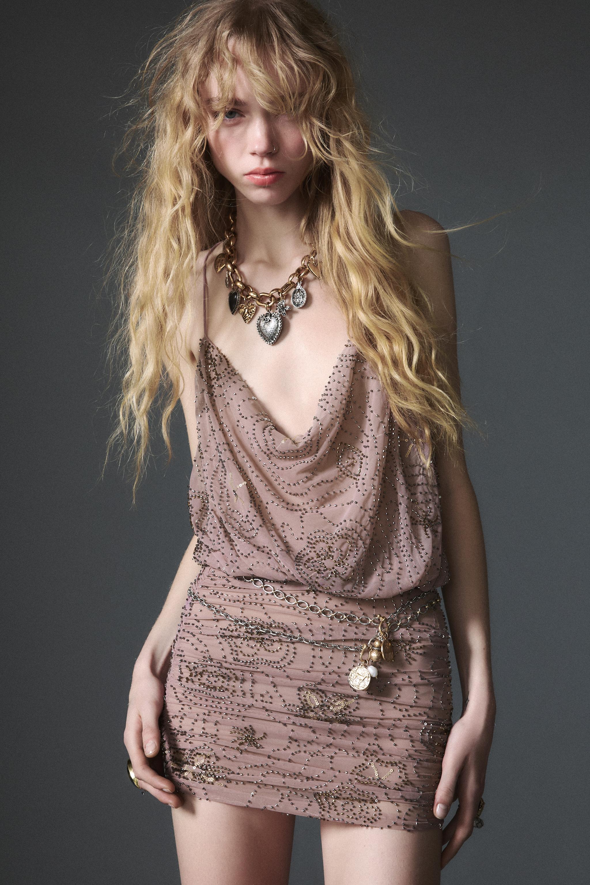 BEADED AND SEQUINNED MINI DRESS - Light pink | ZARA New Zealand