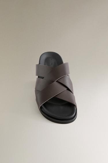 LEATHER CROSSOVER STRAP SANDALS - Brown by Zara - Image 4