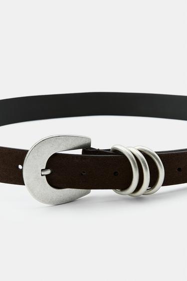 CEINTURE EN CUIR DAIM 100 % TRIPLE PASSANT - Marron de Zara - Image 2