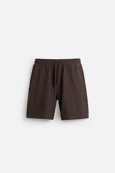 TEXTURED JOGGER BERMUDA SHORTS - Chocolate by Zara
