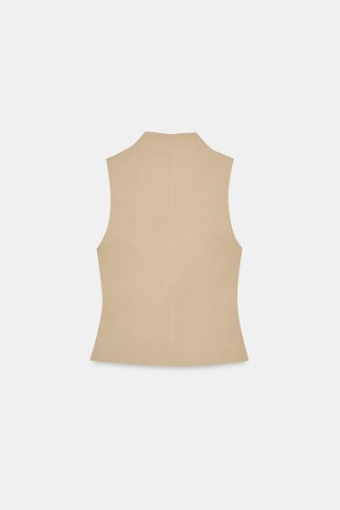 BUTTONED ELASTICATED TOP - Mid-camel by Zara - Image 6