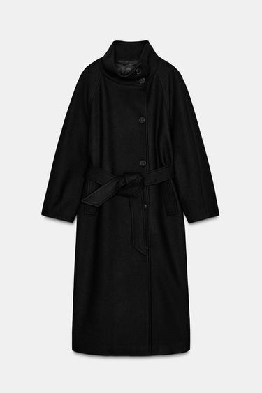 LONG WOOL COAT WITH HIGH NECK - Black by Zara