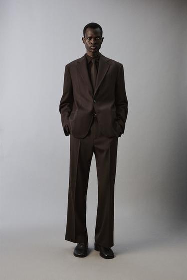 Zara WOOL BLEND SUIT BLAZER - Brown - Image 0