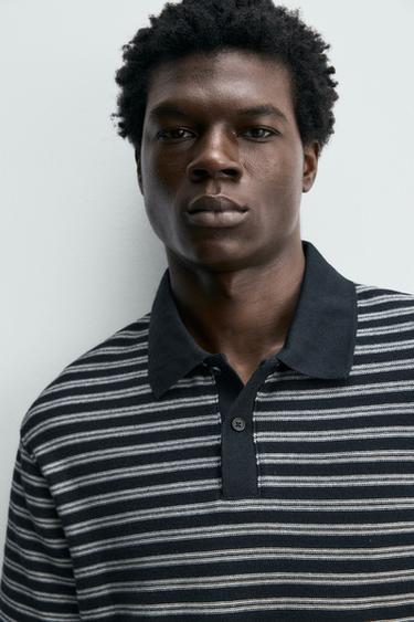 POLO REGULAR FIT JACQUARD À RAYURES - Bleu marine / Blanc de Zara - Image 4
